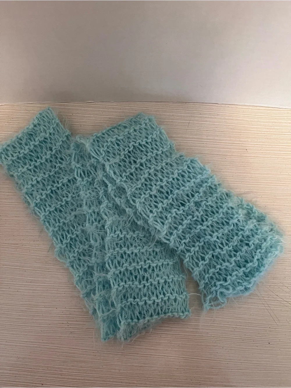 Vintage Hand Knitted Aqua Fluffy Scarf